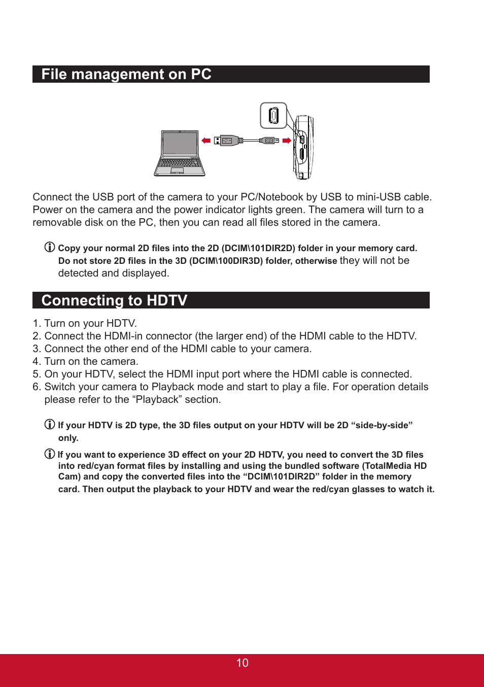 File management on pc connecting to hdtv | VIEWSONIC 3D SNAP 3DSC5 User Manual | Page 16 / 25