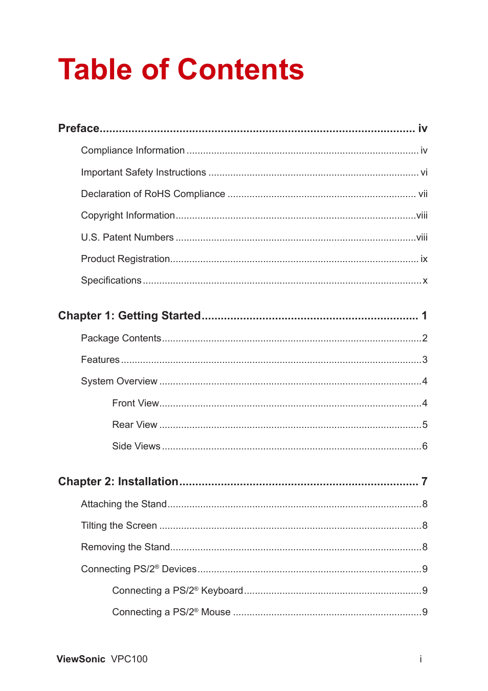 VIEWSONIC VPC100 User Manual | Page 2 / 56