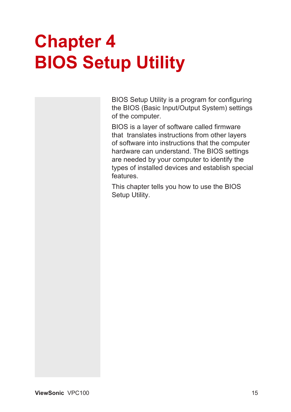 Chapter 4 bios setup utility | VIEWSONIC VPC100 User Manual | Page 26 / 56