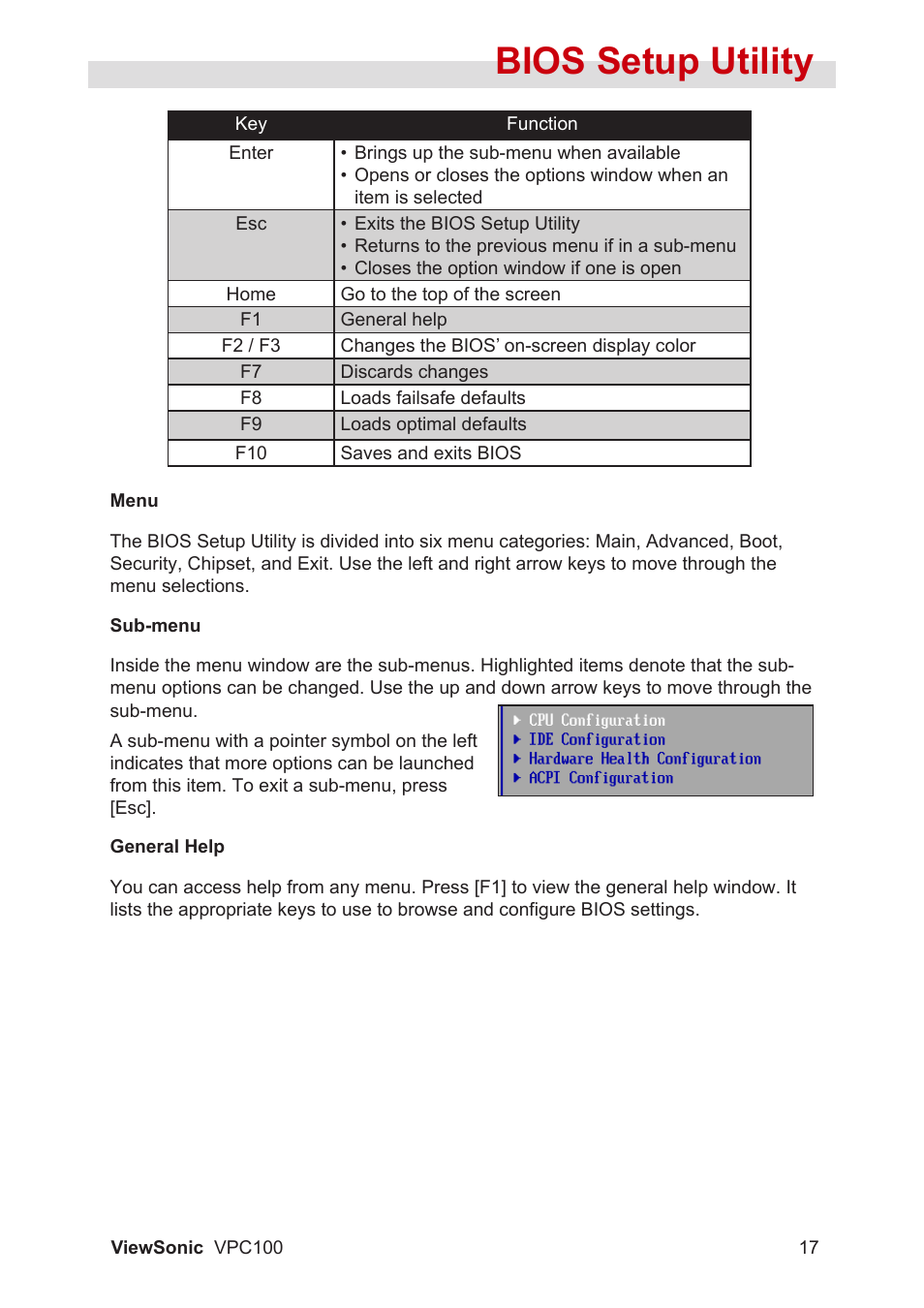 Bios setup utility | VIEWSONIC VPC100 User Manual | Page 28 / 56