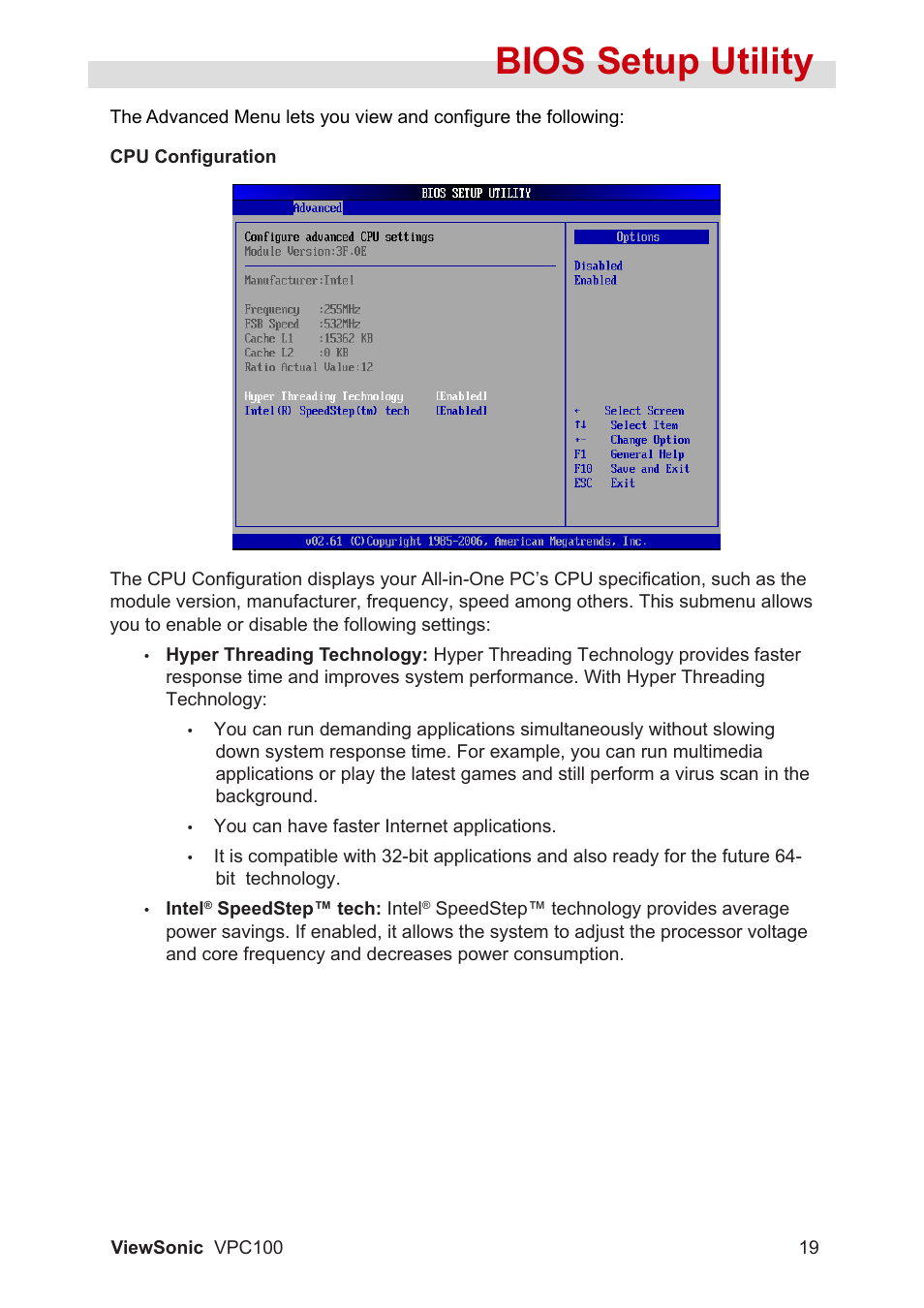 Bios setup utility | VIEWSONIC VPC100 User Manual | Page 30 / 56