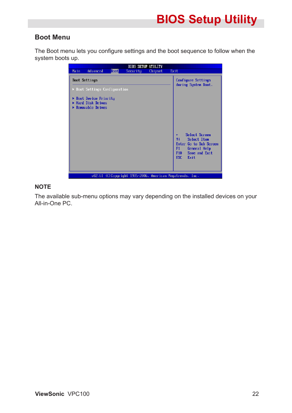 Bios setup utility | VIEWSONIC VPC100 User Manual | Page 33 / 56
