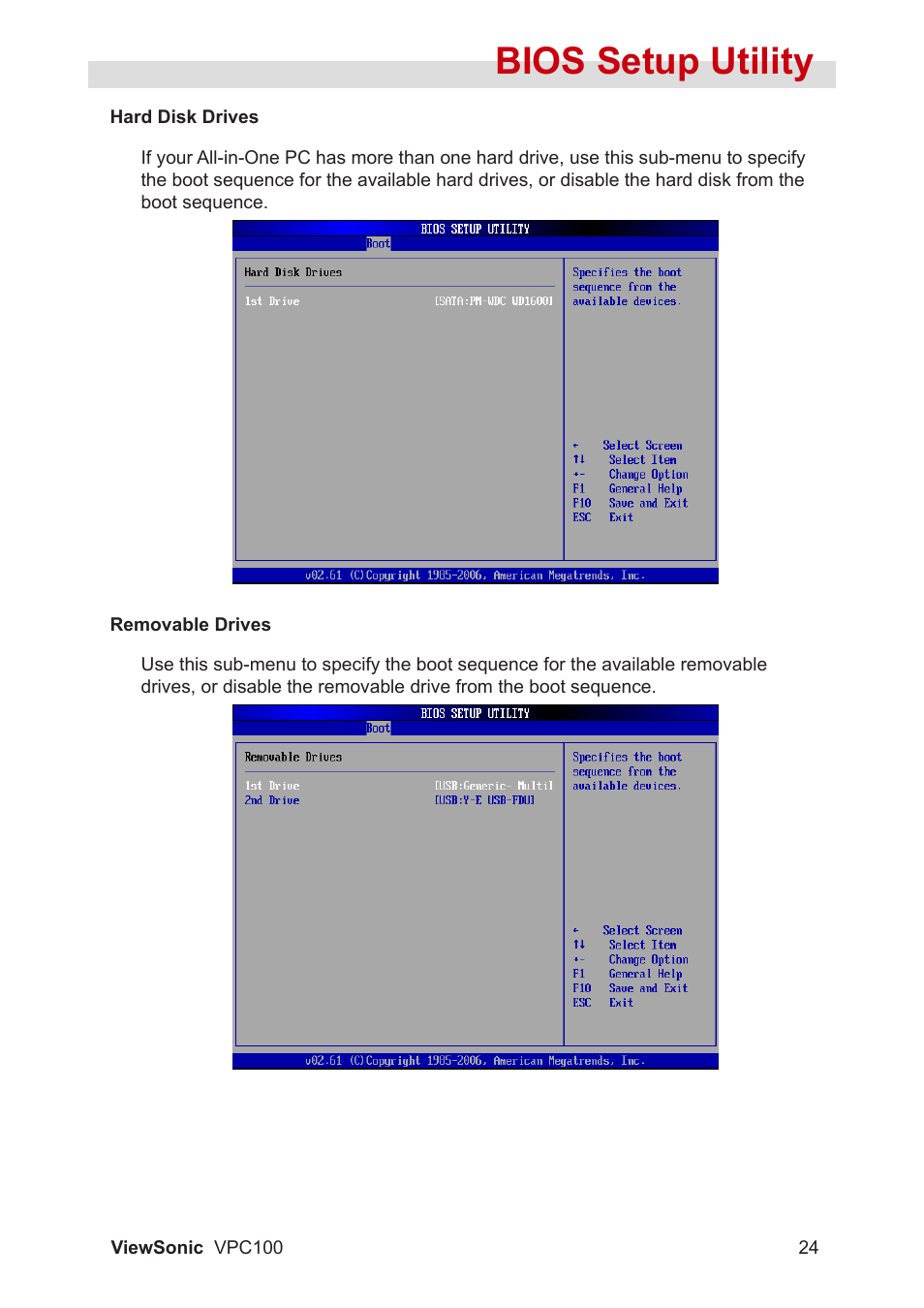 Bios setup utility | VIEWSONIC VPC100 User Manual | Page 35 / 56