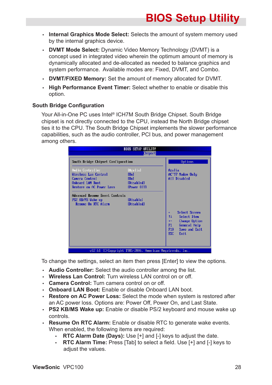 Bios setup utility | VIEWSONIC VPC100 User Manual | Page 39 / 56