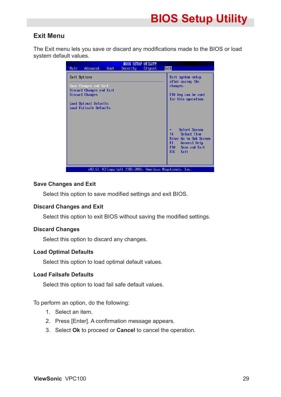 Bios setup utility | VIEWSONIC VPC100 User Manual | Page 40 / 56