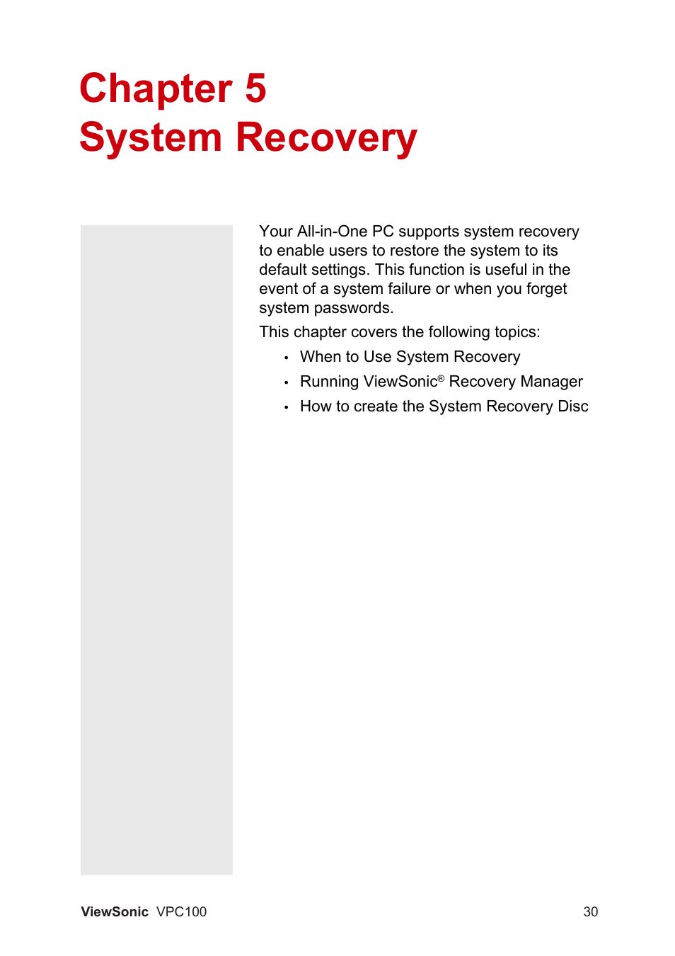 Chapter 5 system recovery | VIEWSONIC VPC100 User Manual | Page 41 / 56