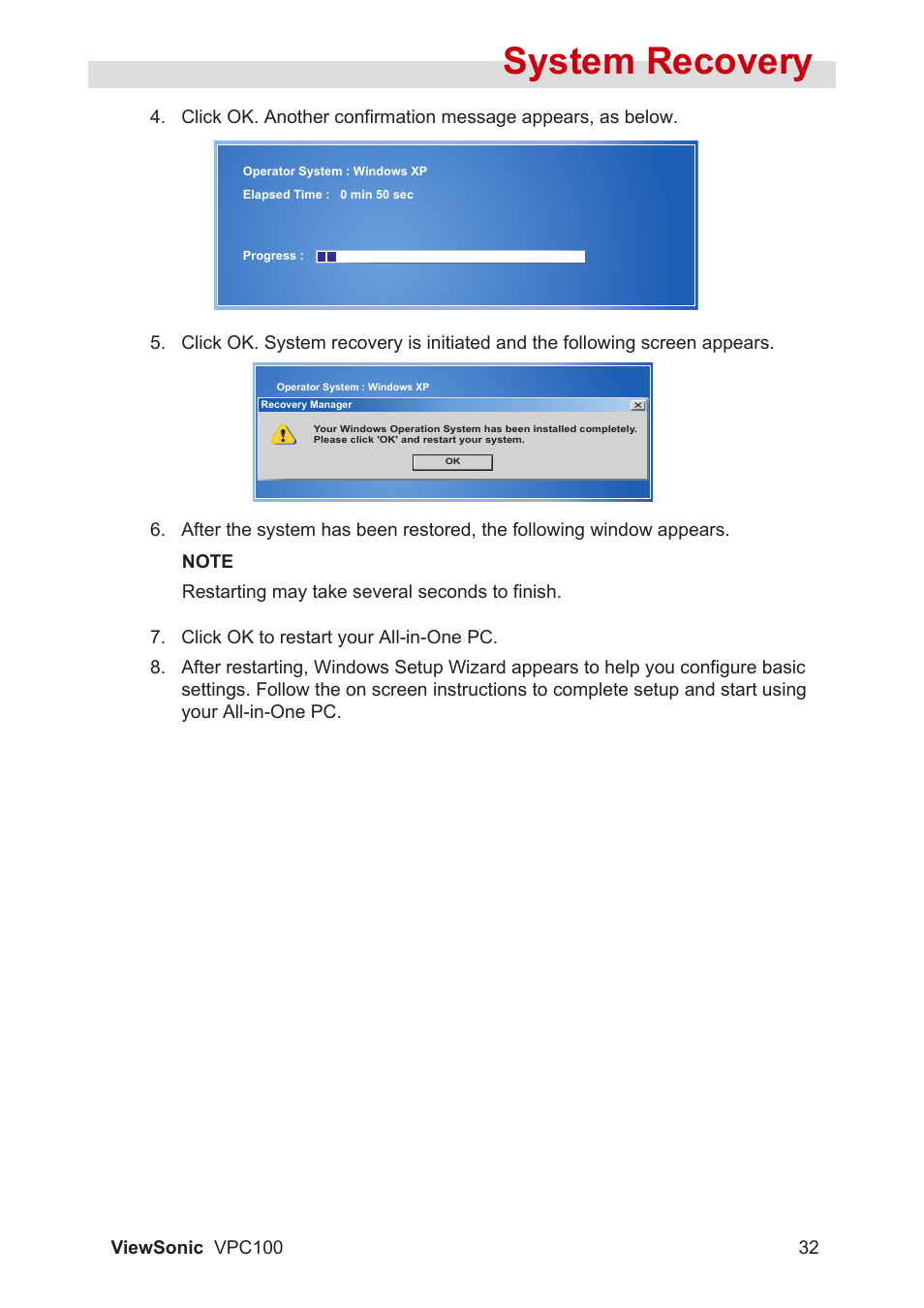 System recovery | VIEWSONIC VPC100 User Manual | Page 43 / 56