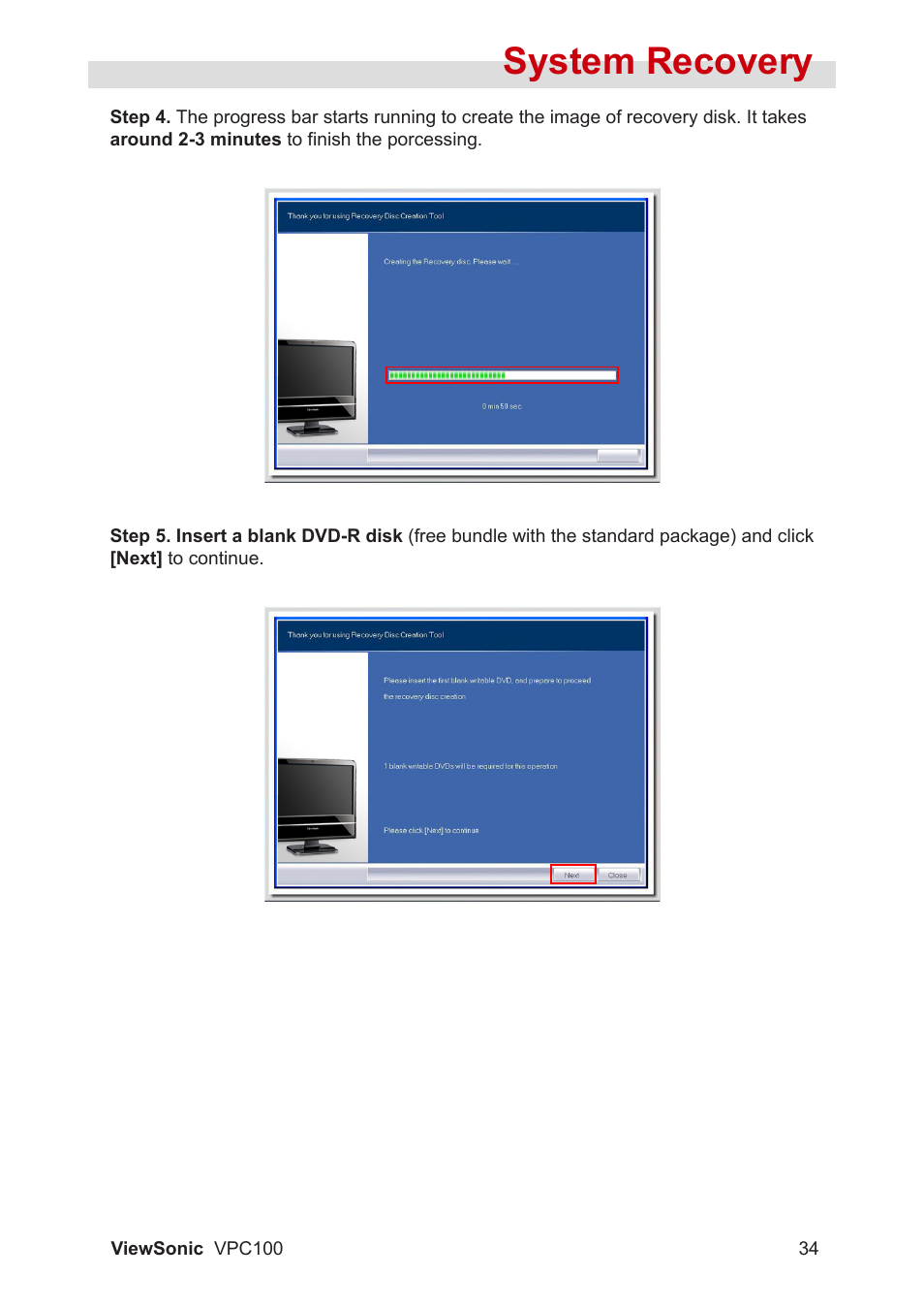 System recovery | VIEWSONIC VPC100 User Manual | Page 45 / 56