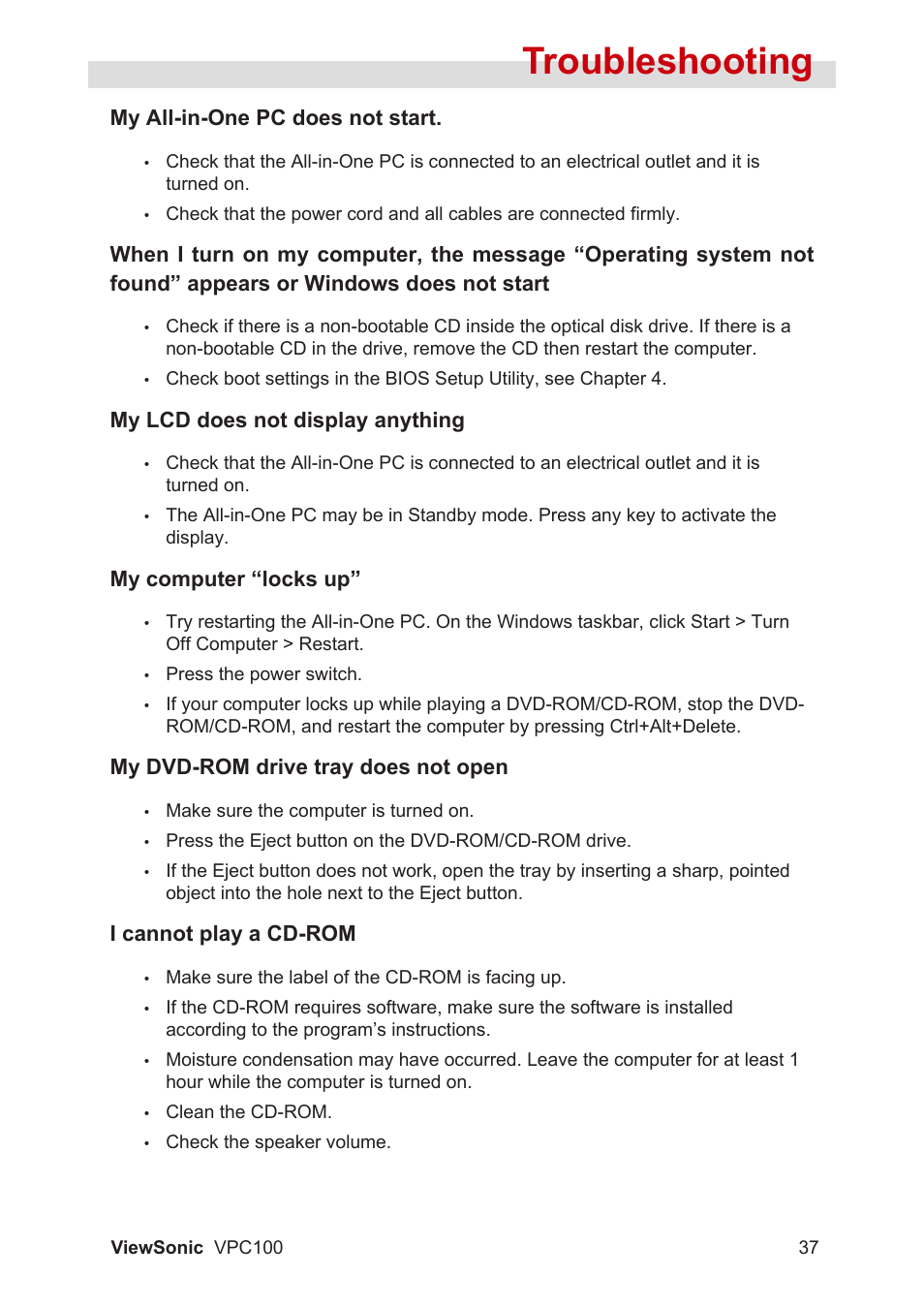 Troubleshooting | VIEWSONIC VPC100 User Manual | Page 48 / 56