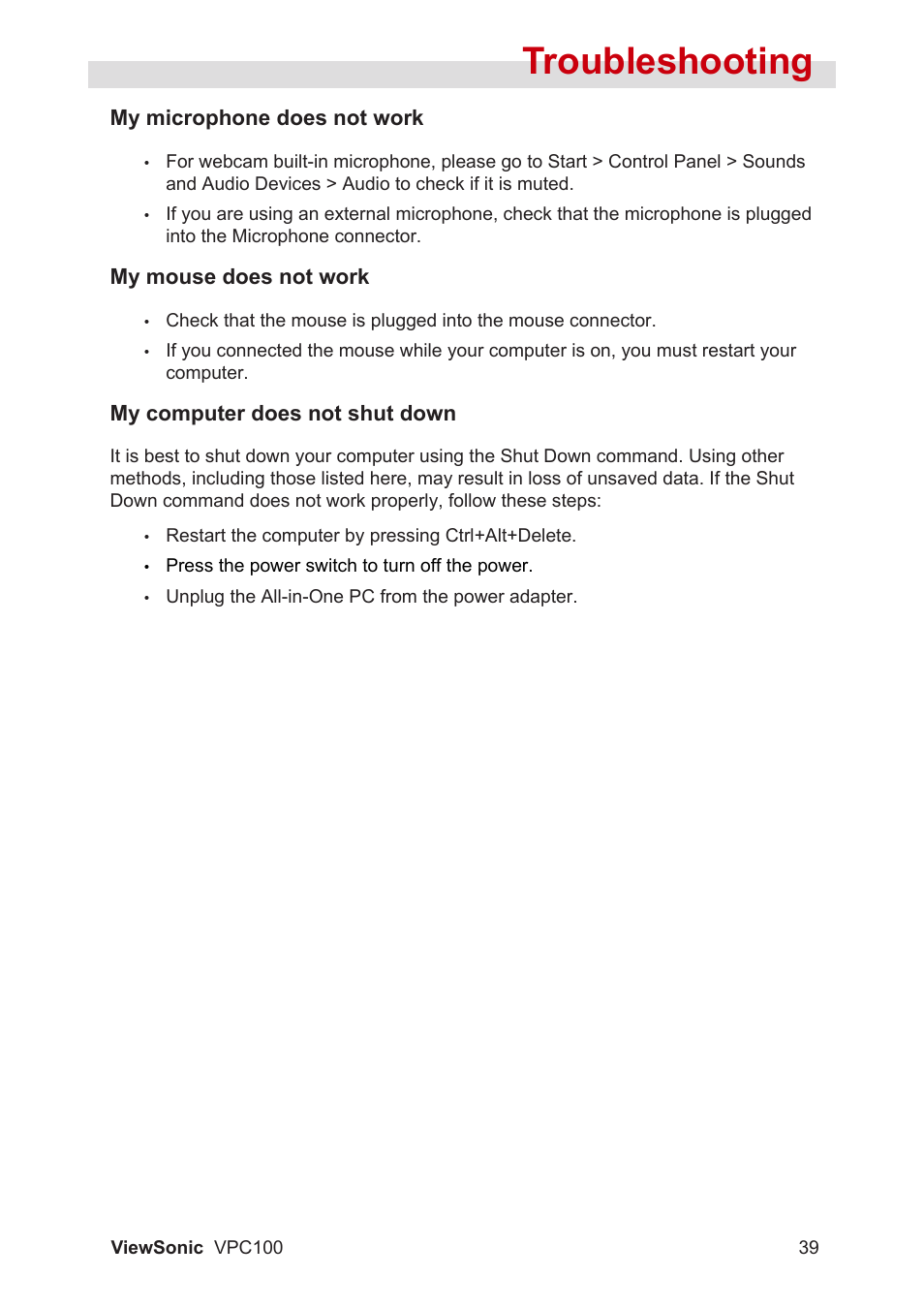 Troubleshooting | VIEWSONIC VPC100 User Manual | Page 50 / 56