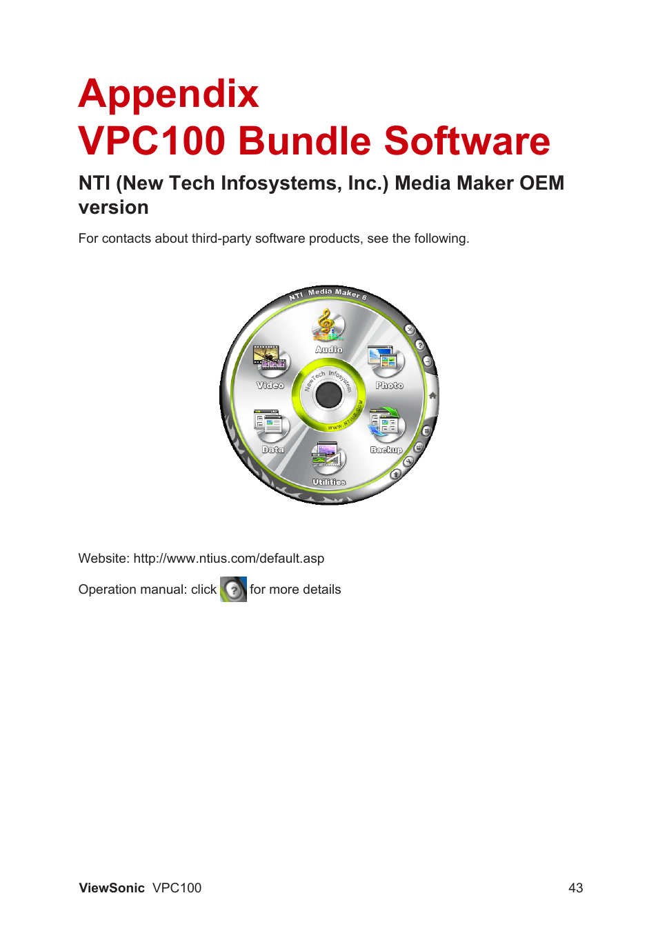 Appendix vpc100 bundle software | VIEWSONIC VPC100 User Manual | Page 54 / 56