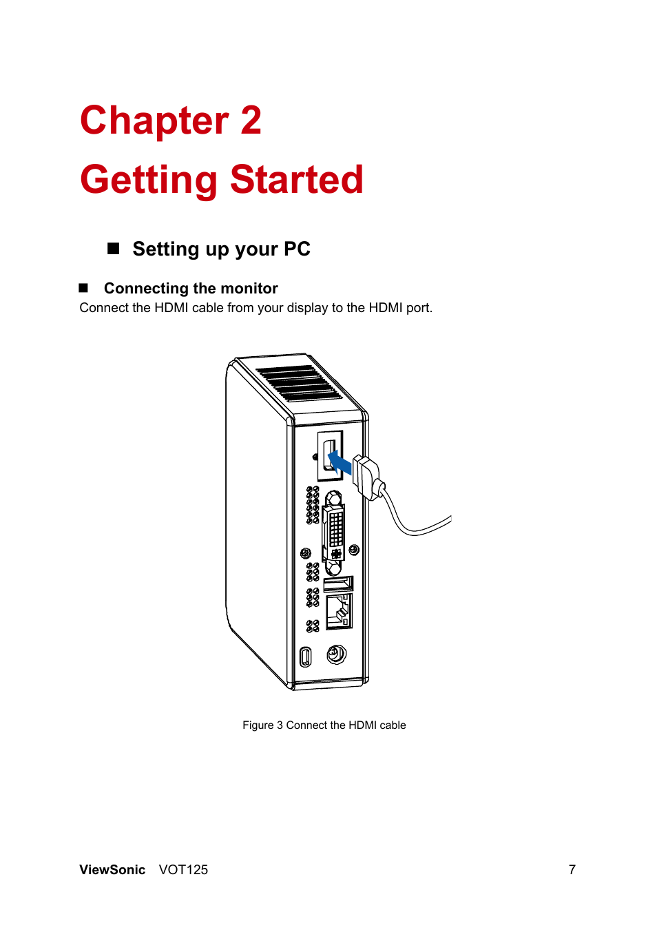 Chapter 2 getting started, Setting up your pc | VIEWSONIC VS13172 User Manual | Page 15 / 39