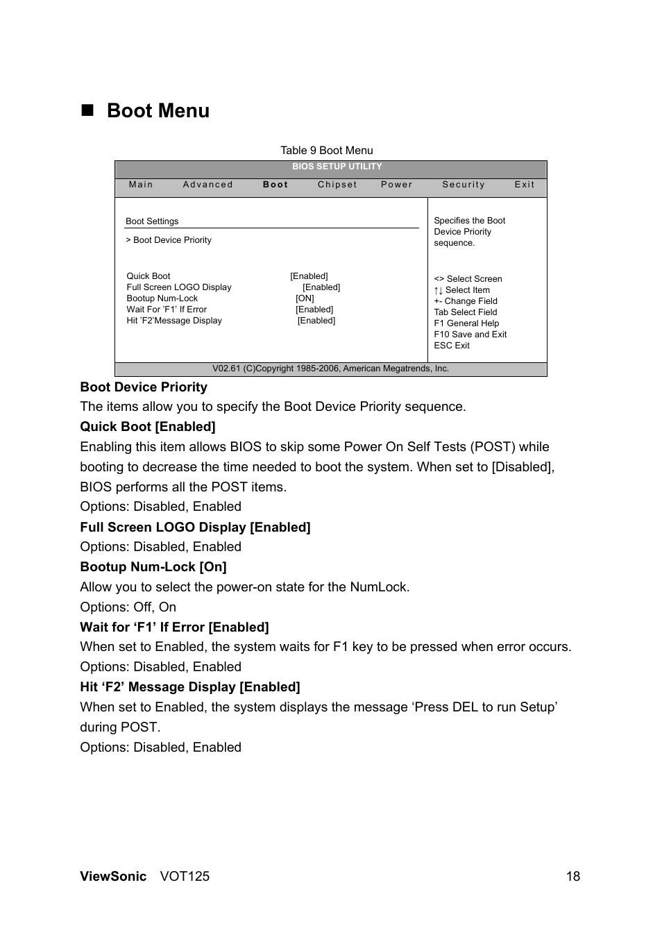 Boot menu | VIEWSONIC VS13172 User Manual | Page 26 / 39