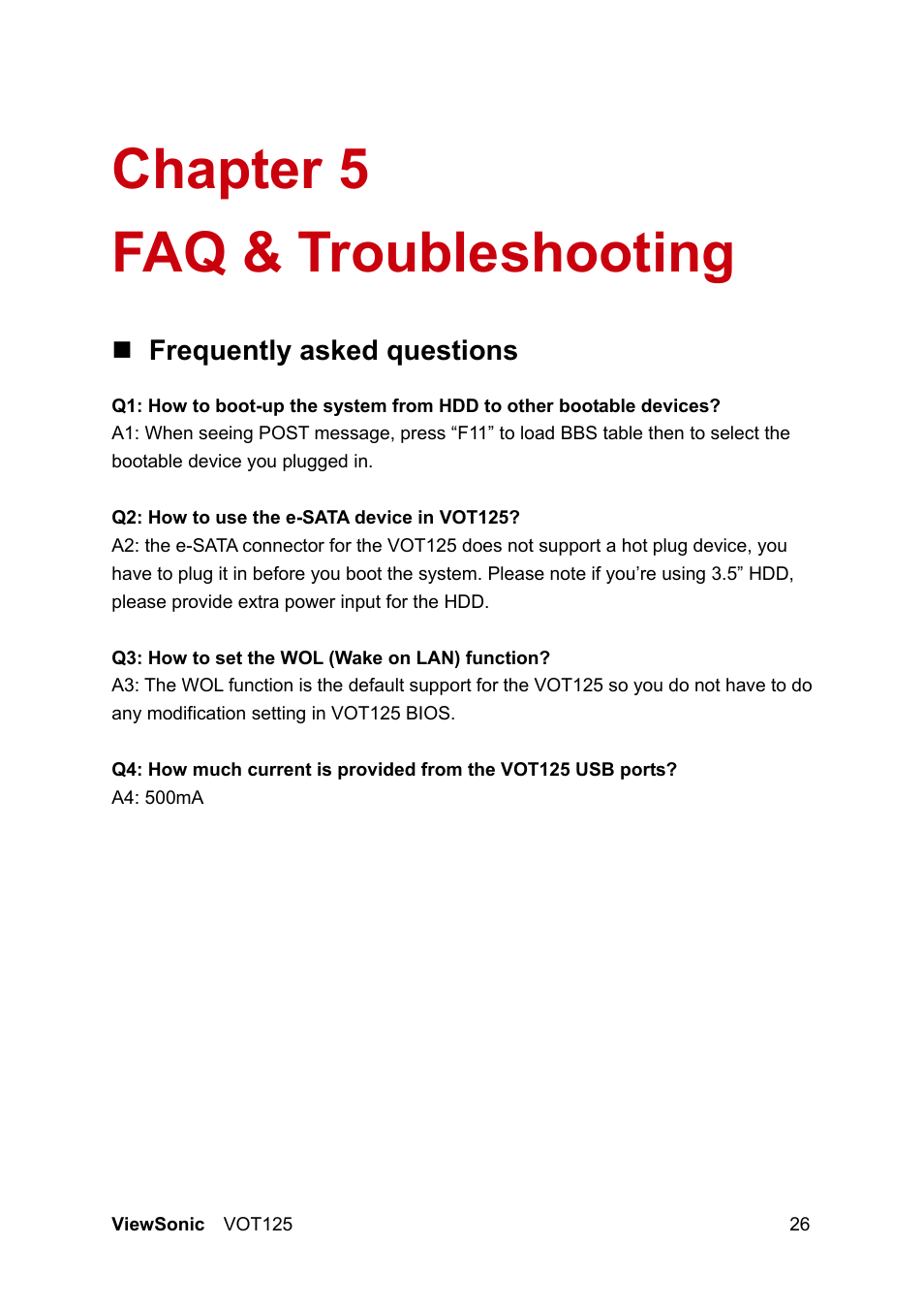 Chapter 5 faq & troubleshooting | VIEWSONIC VS13172 User Manual | Page 34 / 39
