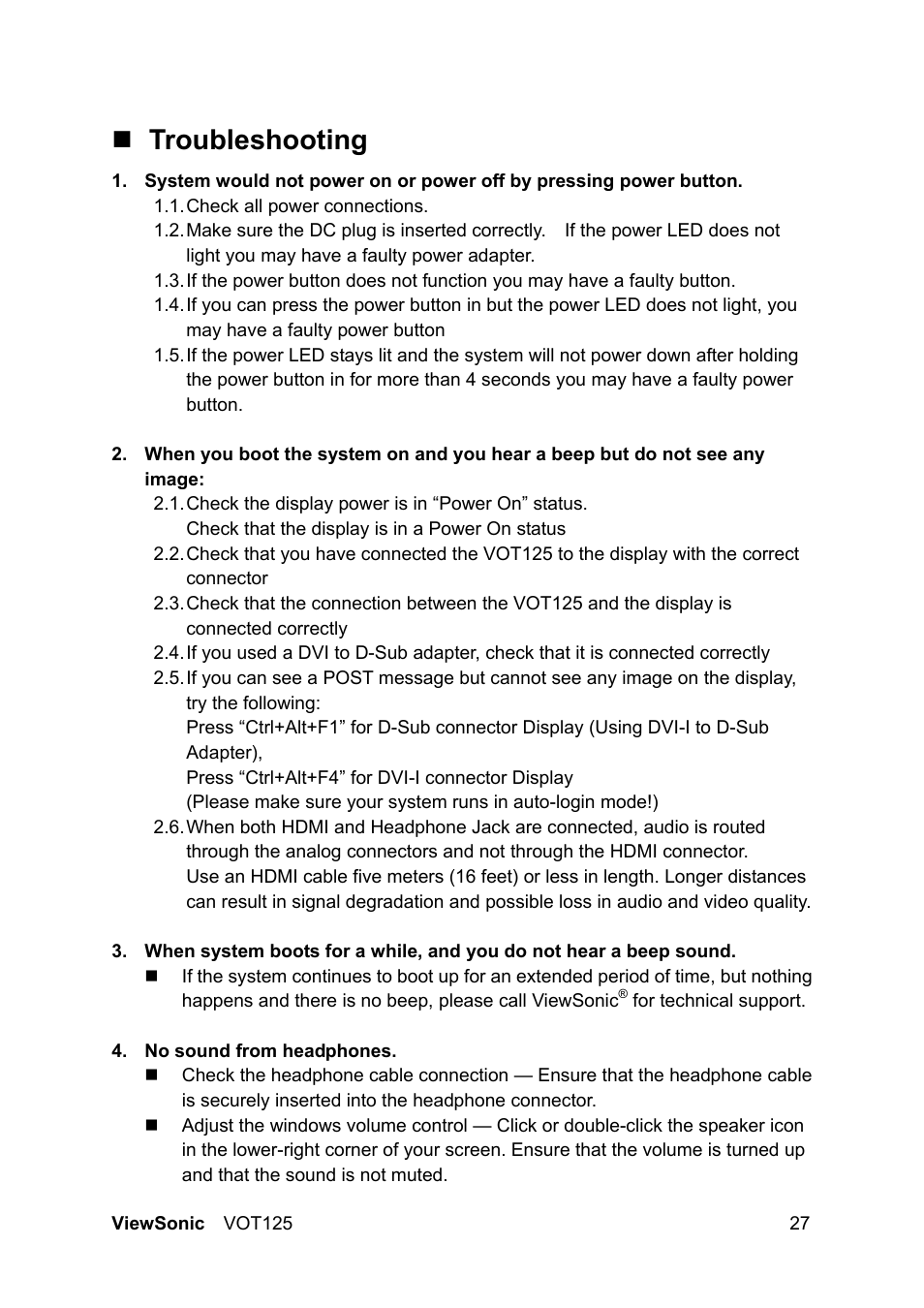 Troubleshooting | VIEWSONIC VS13172 User Manual | Page 35 / 39