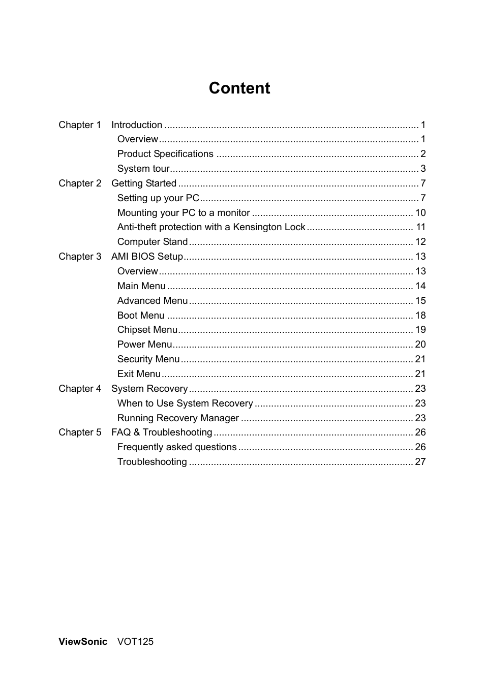 Content | VIEWSONIC VS13172 User Manual | Page 7 / 39