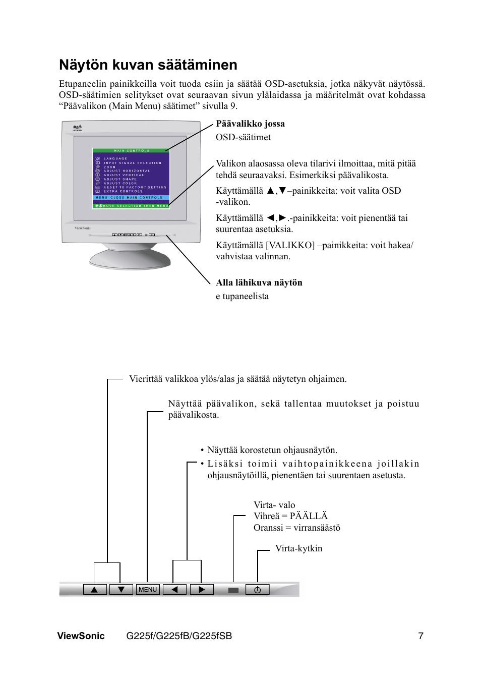 Näytön kuvan säätäminen | VIEWSONIC G225F User Manual | Page 10 / 20