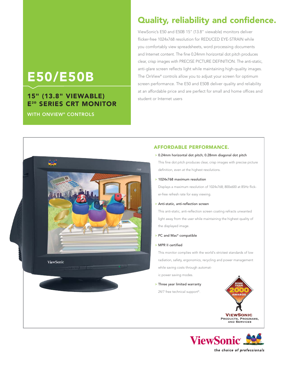 VIEWSONIC E50B User Manual | 2 pages