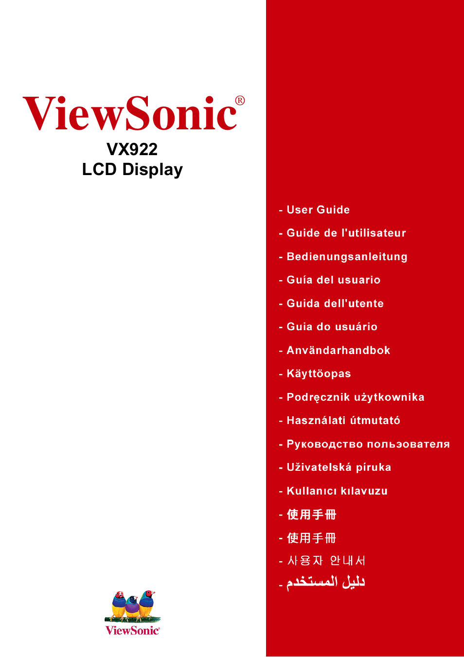 VIEWSONIC LCD DISPLAY VX922 User Manual | 23 pages