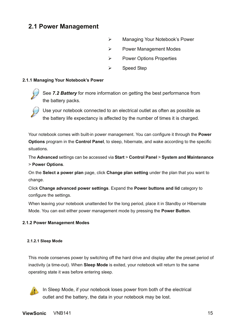 1 power management | VIEWSONIC VNB141 VS13235 User Manual | Page 22 / 41