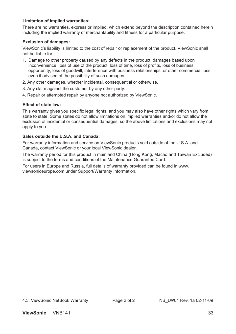 VIEWSONIC VNB141 VS13235 User Manual | Page 40 / 41