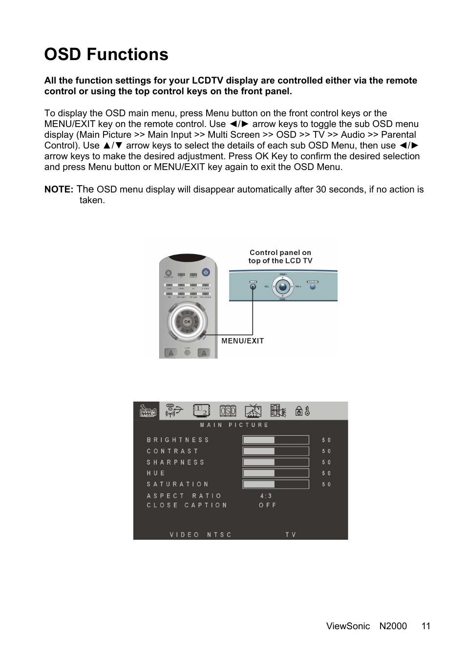 Osd functions | VIEWSONIC N2000 User Manual | Page 13 / 28