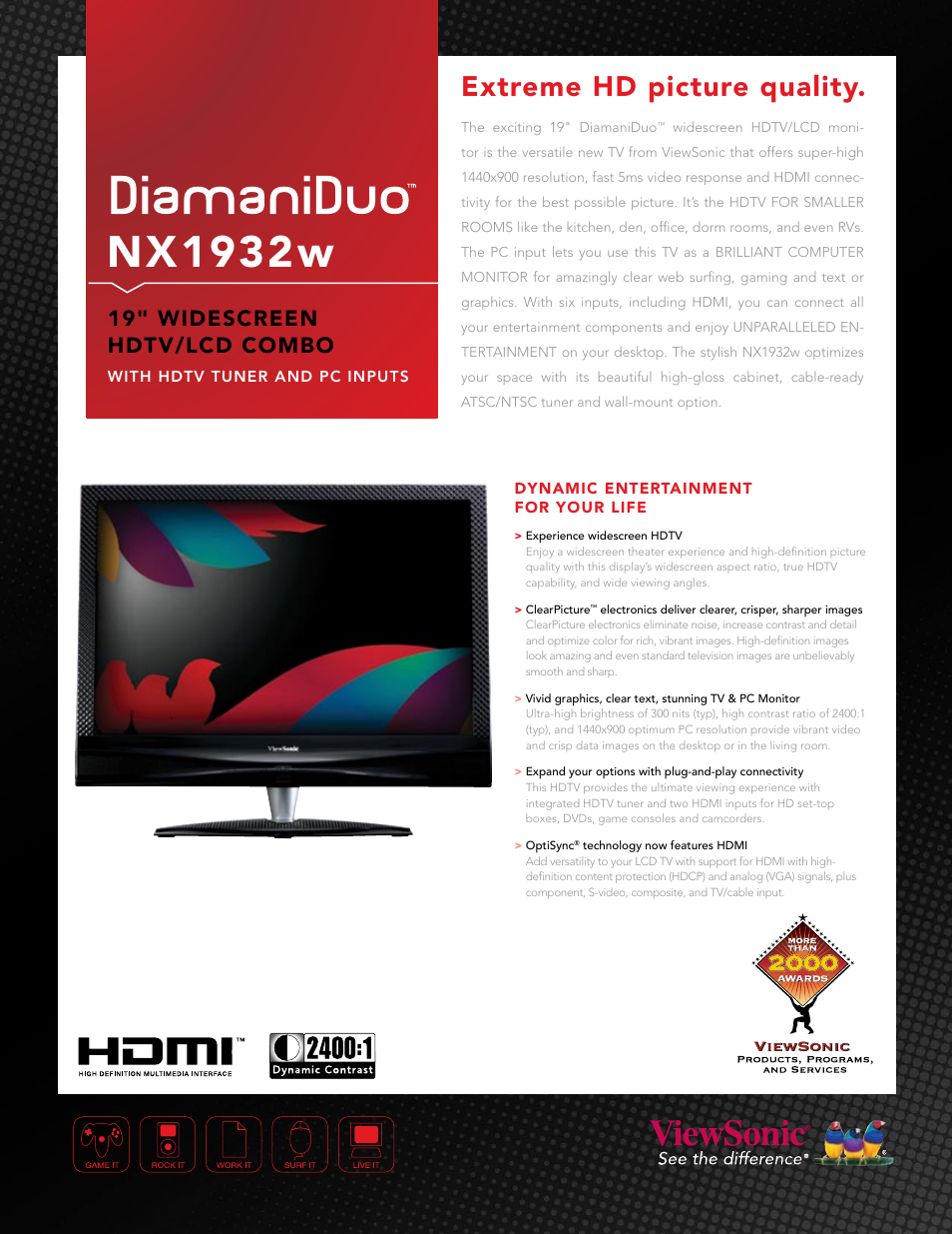 VIEWSONIC DiamaniDuo NX1932w User Manual | 2 pages