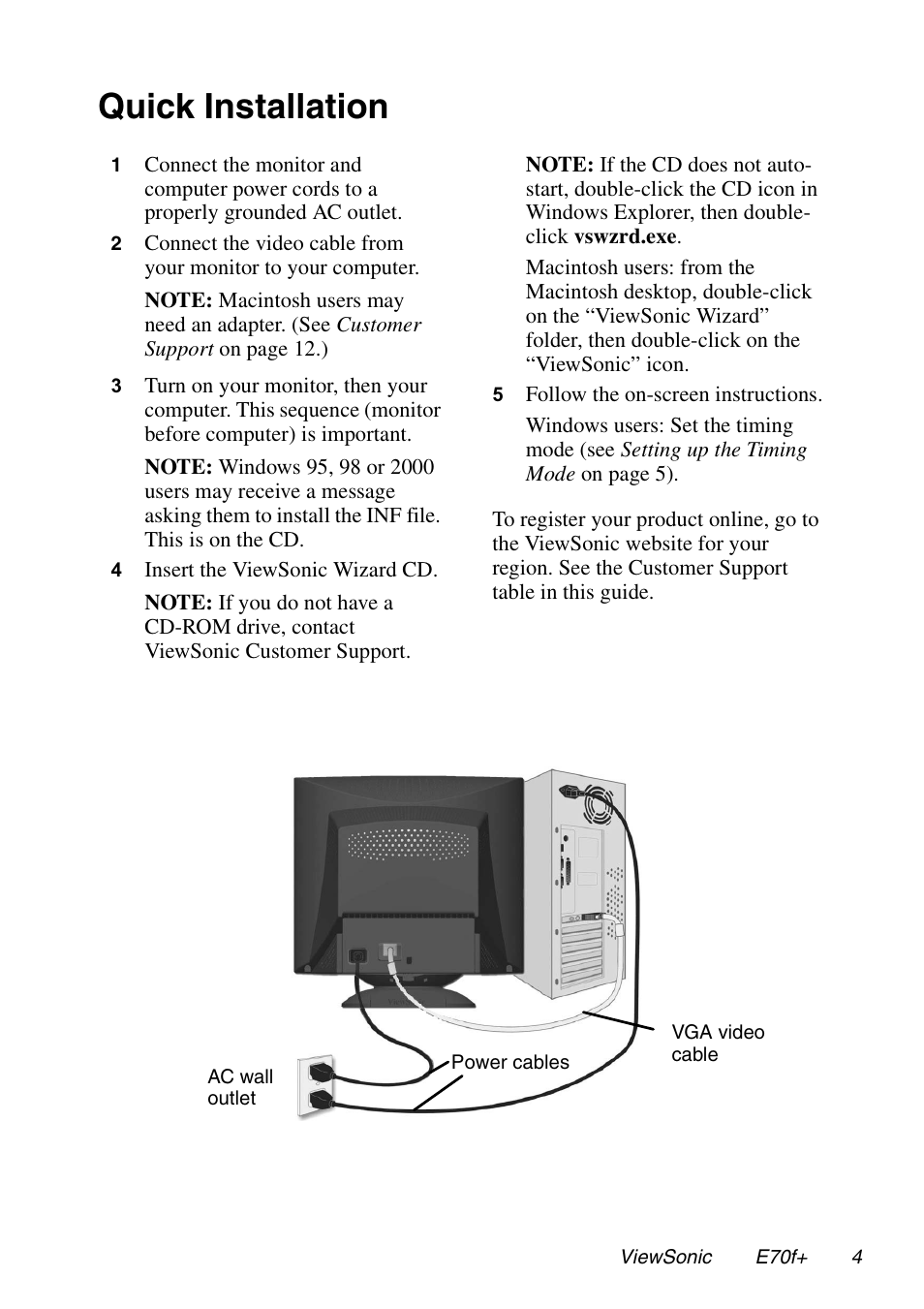 Quick installation | VIEWSONIC E70f+ User Manual | Page 7 / 18