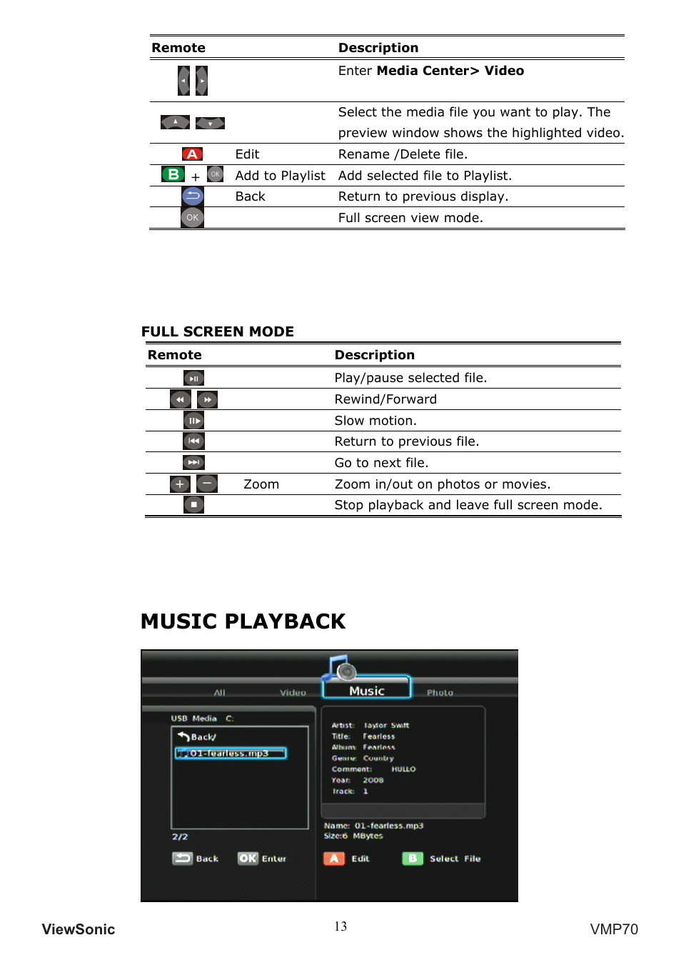 Music playback | VIEWSONIC VMP70 User Manual | Page 17 / 28