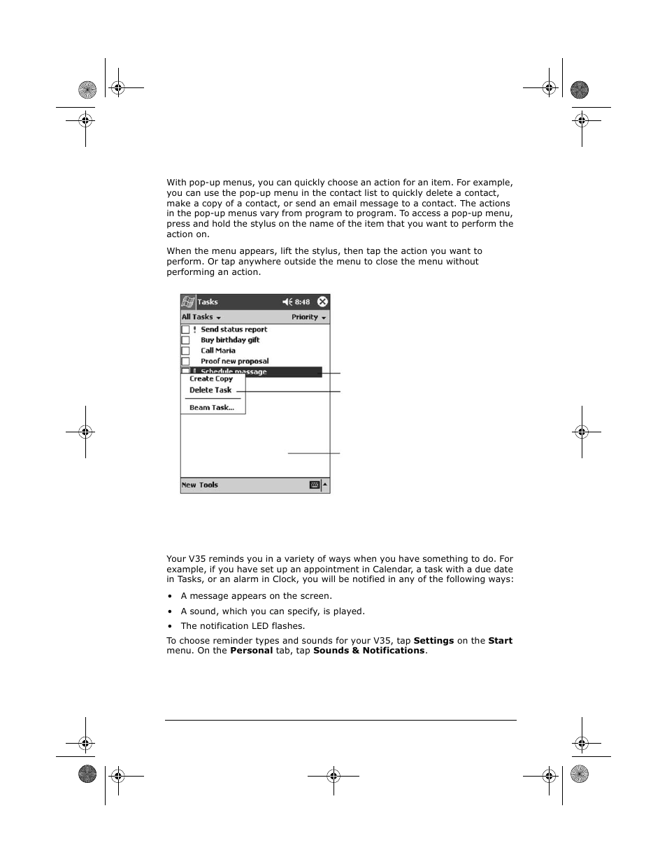Pop-up menus, Notifications | VIEWSONIC PC V35 User Manual | Page 27 / 92