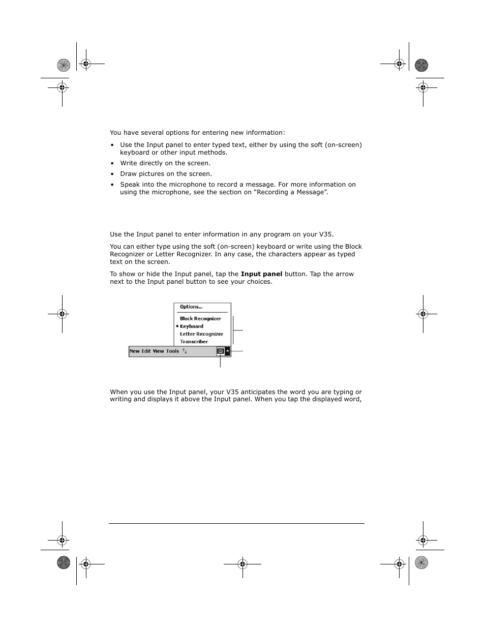 Entering information, Entering text using the input panel | VIEWSONIC PC V35 User Manual | Page 28 / 92