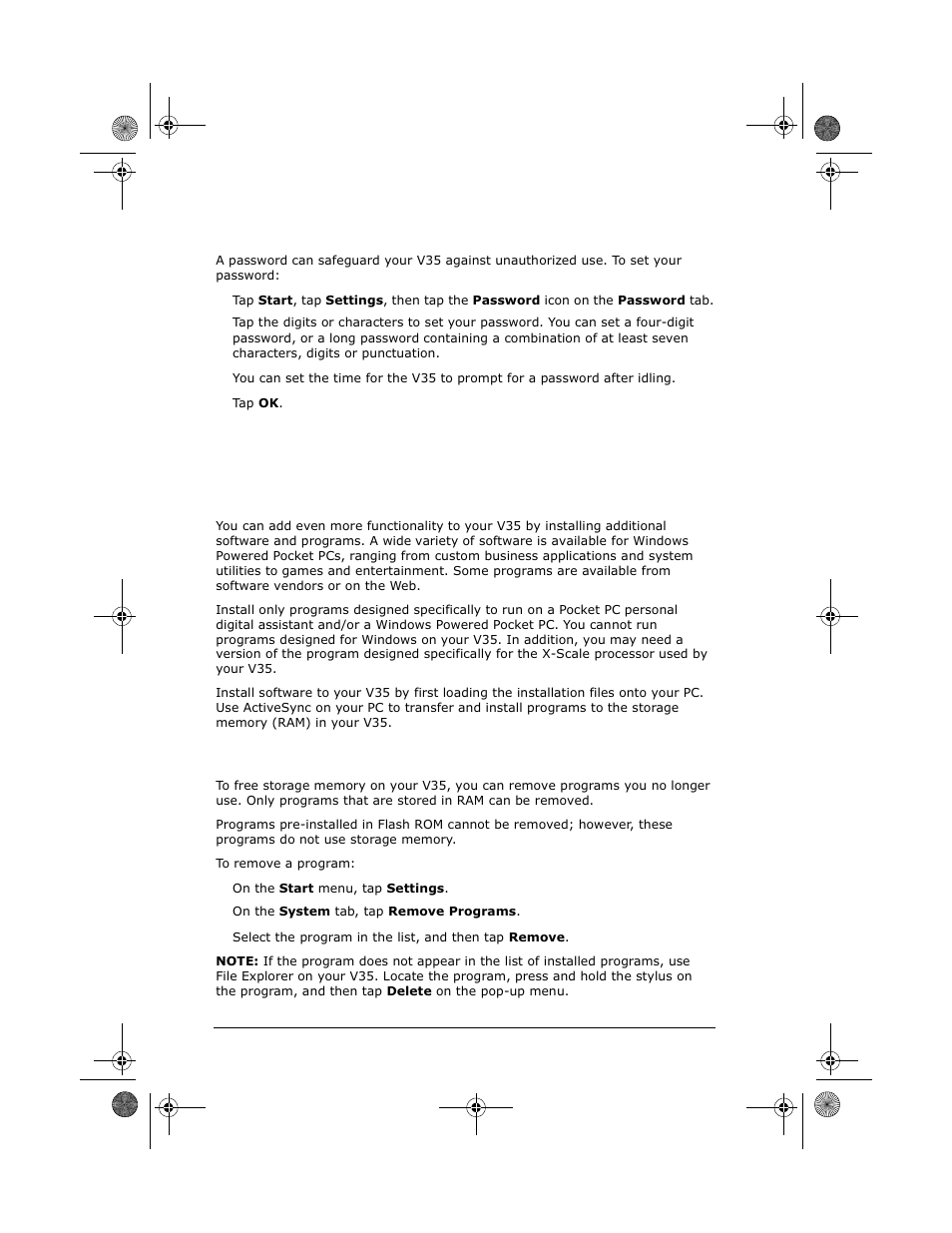 Setting a password, Adding or removing programs, Adding programs removing programs | Adding programs, Removing programs | VIEWSONIC PC V35 User Manual | Page 42 / 92