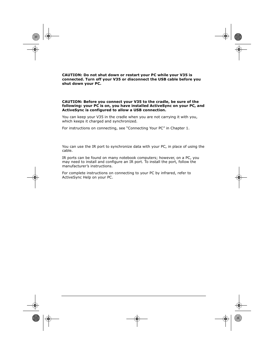 Connecting to your pc, Connecting by usb cable connecting by infrared, Connecting by usb cable | Connecting by infrared | VIEWSONIC PC V35 User Manual | Page 48 / 92