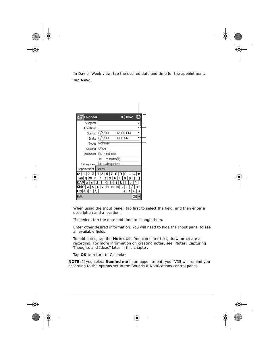 Creating an appointment | VIEWSONIC PC V35 User Manual | Page 51 / 92