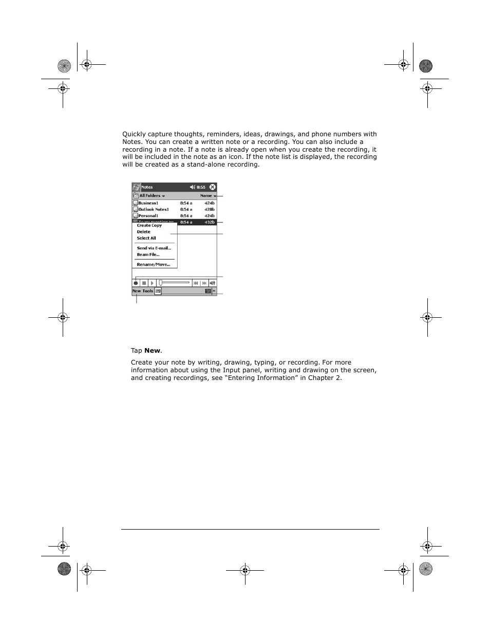 Notes: capturing thoughts and ideas, Creating a note | VIEWSONIC PC V35 User Manual | Page 59 / 92