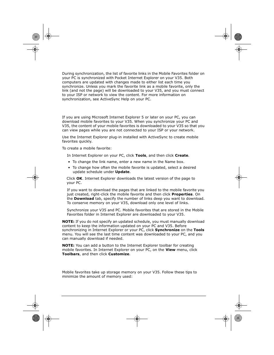 Favorite links mobile favorites conserving memory, Favorite links, Mobile favorites | VIEWSONIC PC V35 User Manual | Page 74 / 92