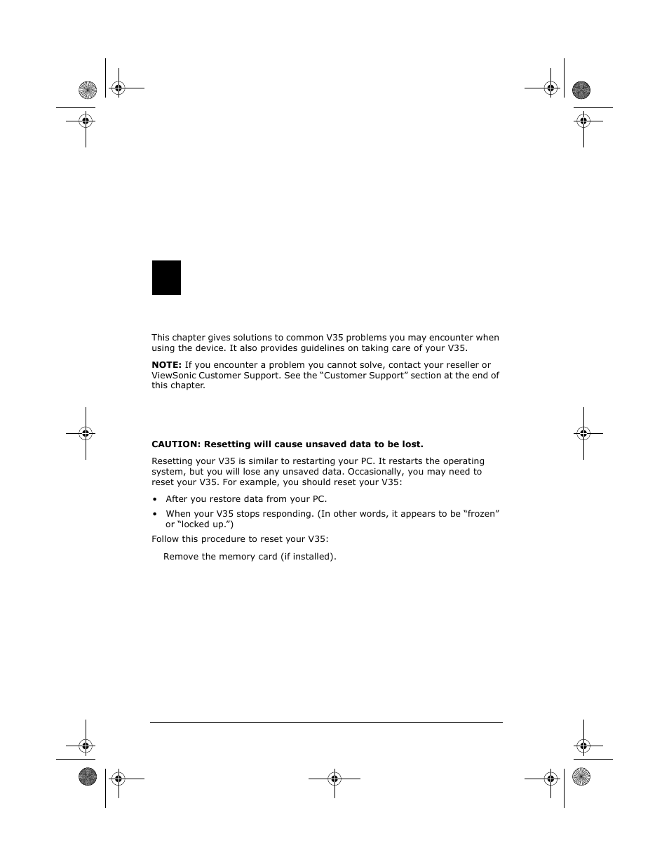 Troubleshooting and maintenance, Resetting your v35, 9troubleshooting and maintenance | VIEWSONIC PC V35 User Manual | Page 78 / 92