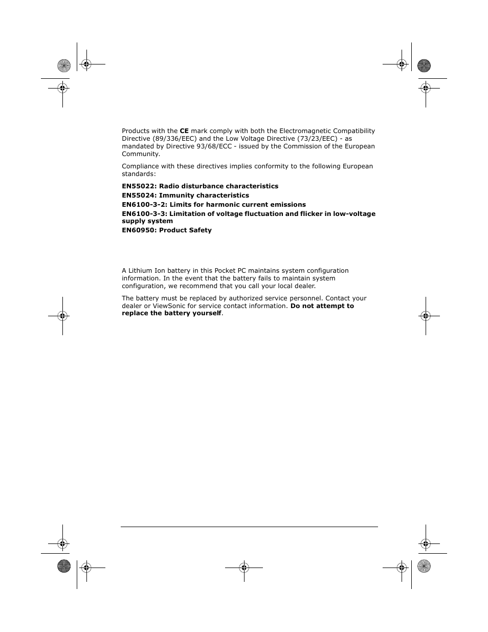 European regulatory notice battery replacement, European regulatory notice, Battery replacement | VIEWSONIC PC V35 User Manual | Page 87 / 92