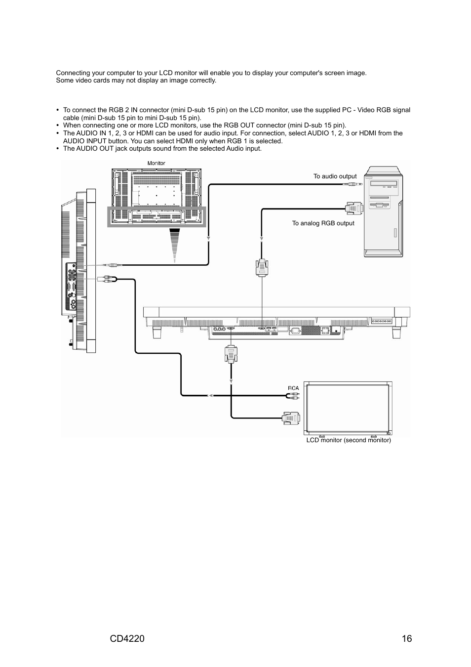 Connecting a personal computer, Connect the lcd monitor to a personal computer | VIEWSONIC CD4220 User Manual | Page 18 / 58