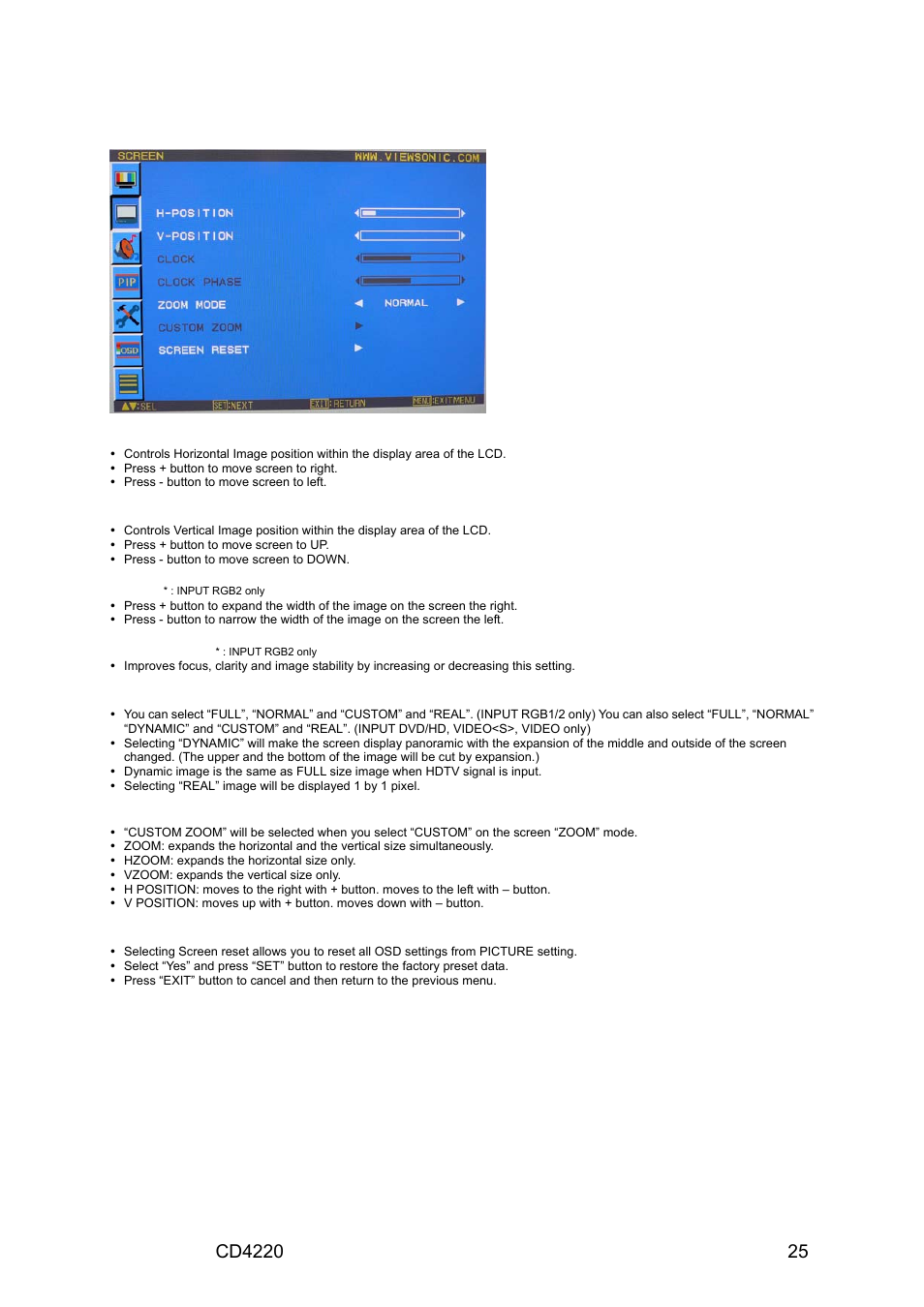 Screen | VIEWSONIC CD4220 User Manual | Page 27 / 58