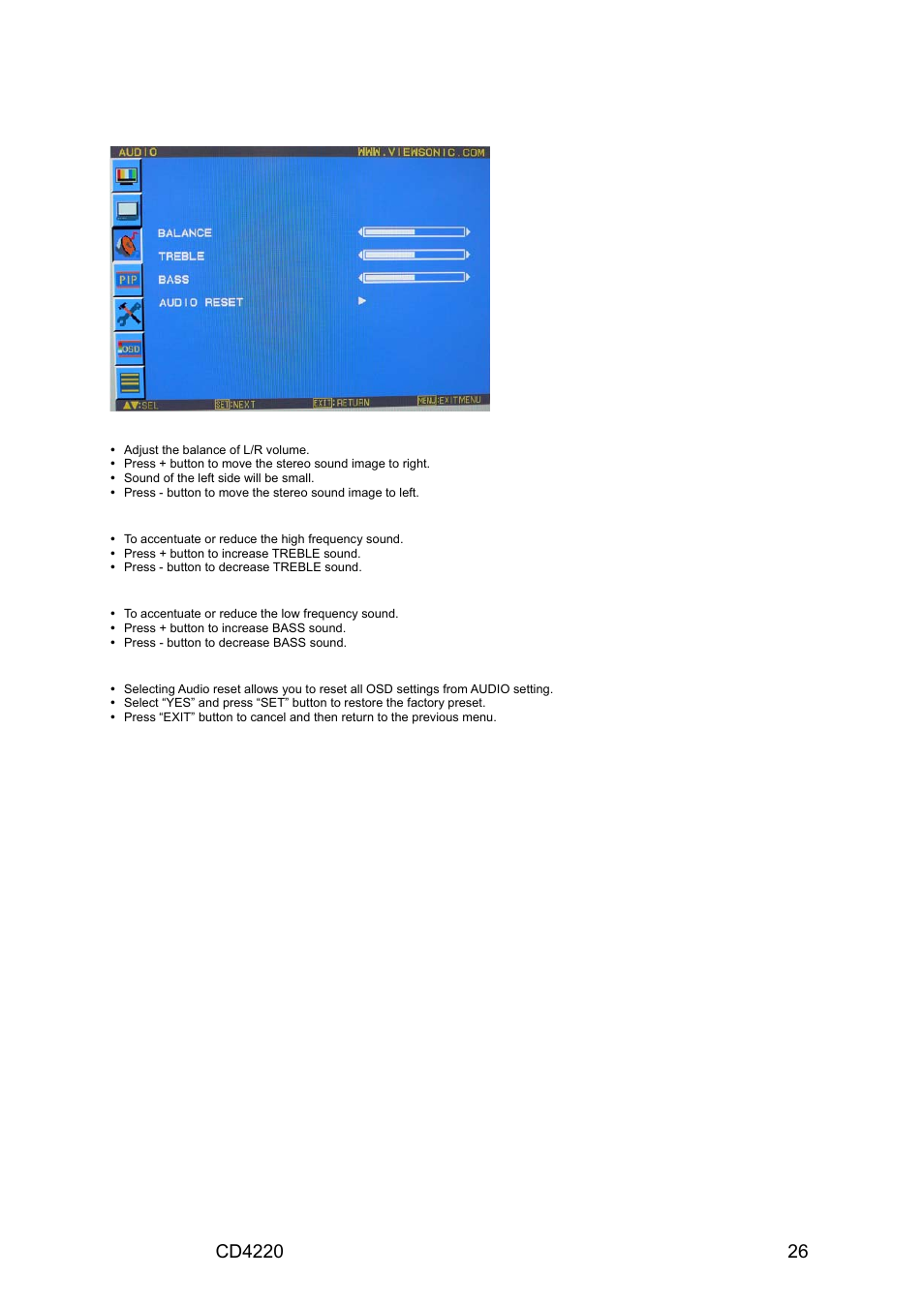 Audio | VIEWSONIC CD4220 User Manual | Page 28 / 58