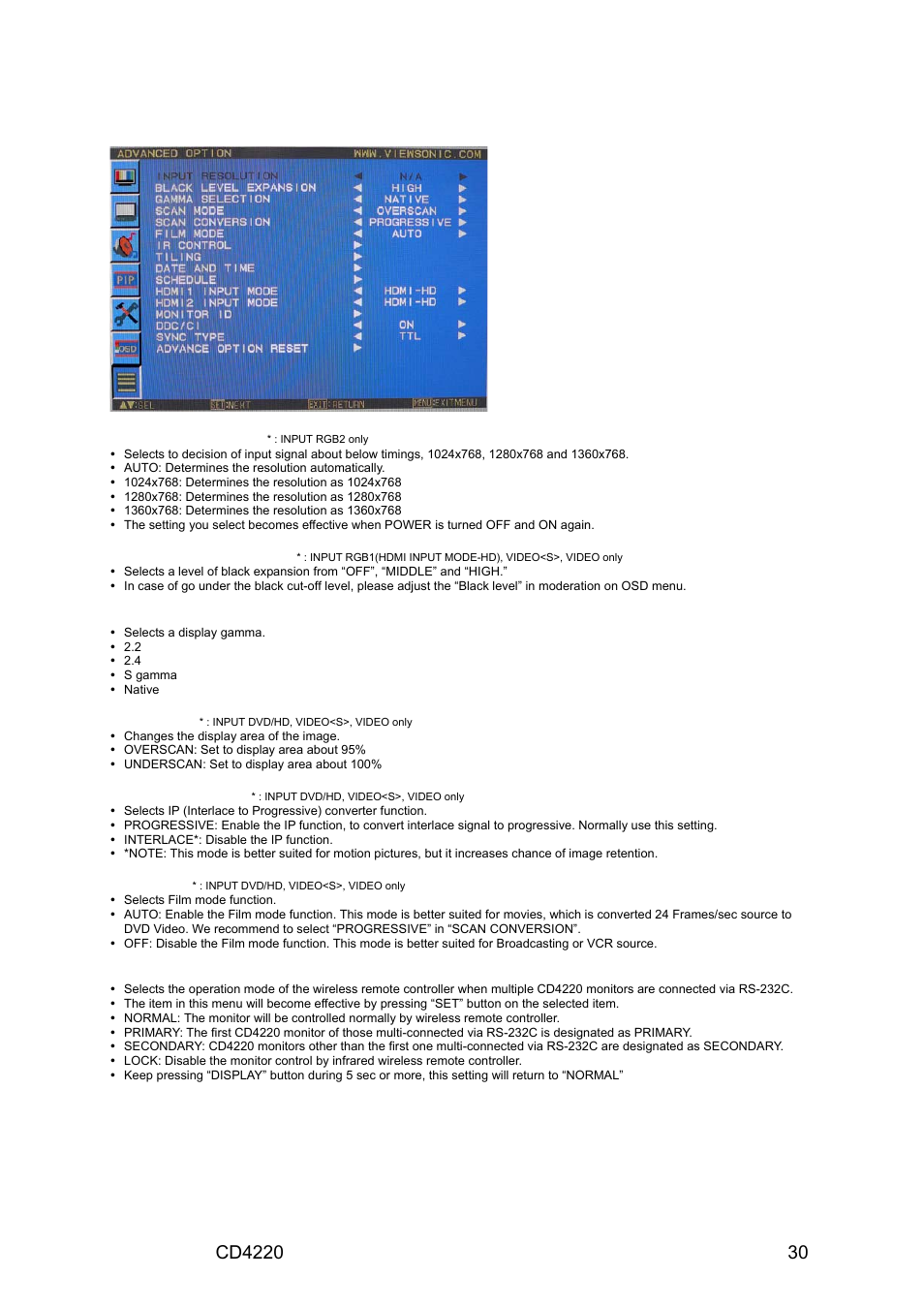 Advanced option | VIEWSONIC CD4220 User Manual | Page 32 / 58