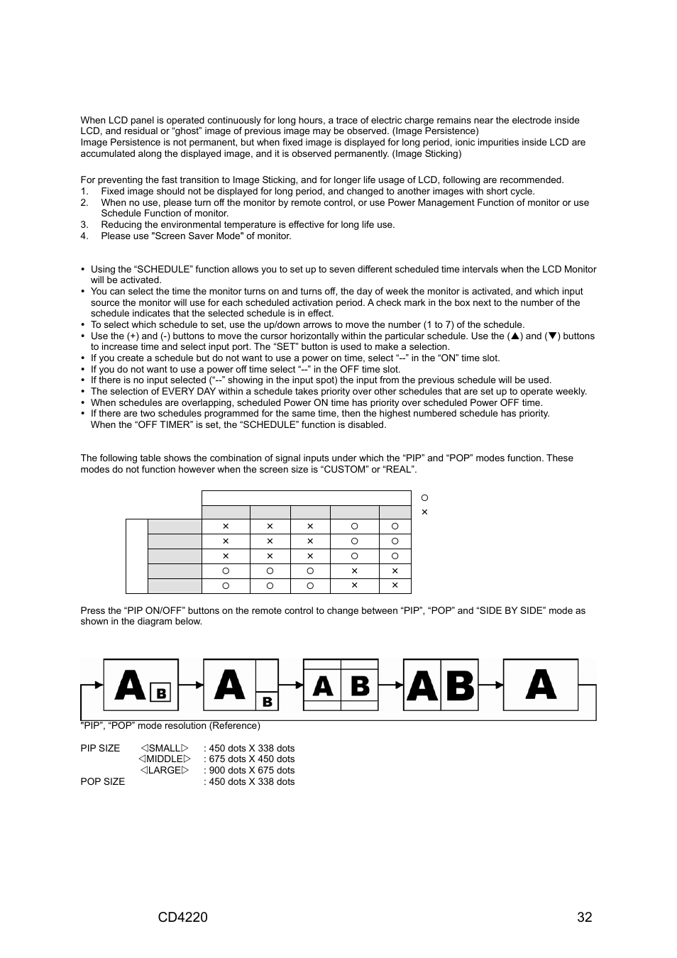 For long life use of public display, Image sticking of lcd panel, Recommendations | VIEWSONIC CD4220 User Manual | Page 34 / 58
