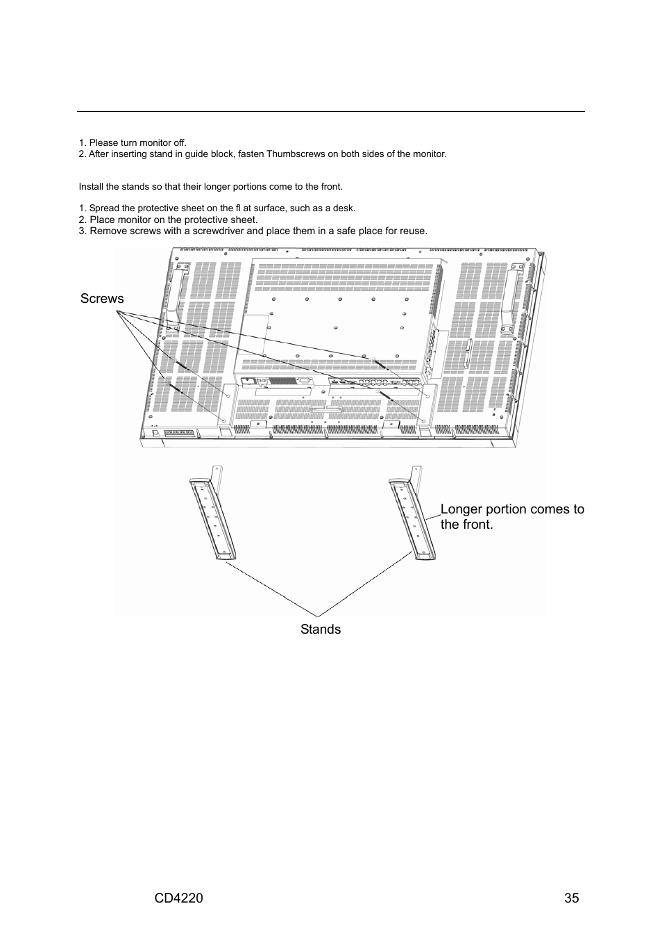 Appendix, Installing and removing stands | VIEWSONIC CD4220 User Manual | Page 37 / 58