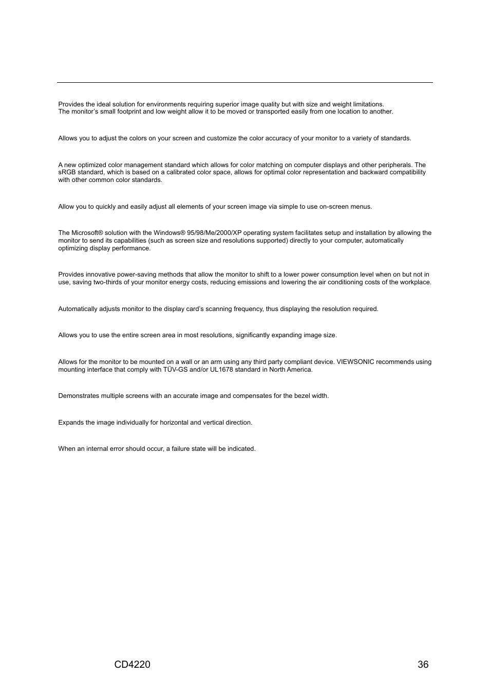 Features | VIEWSONIC CD4220 User Manual | Page 38 / 58