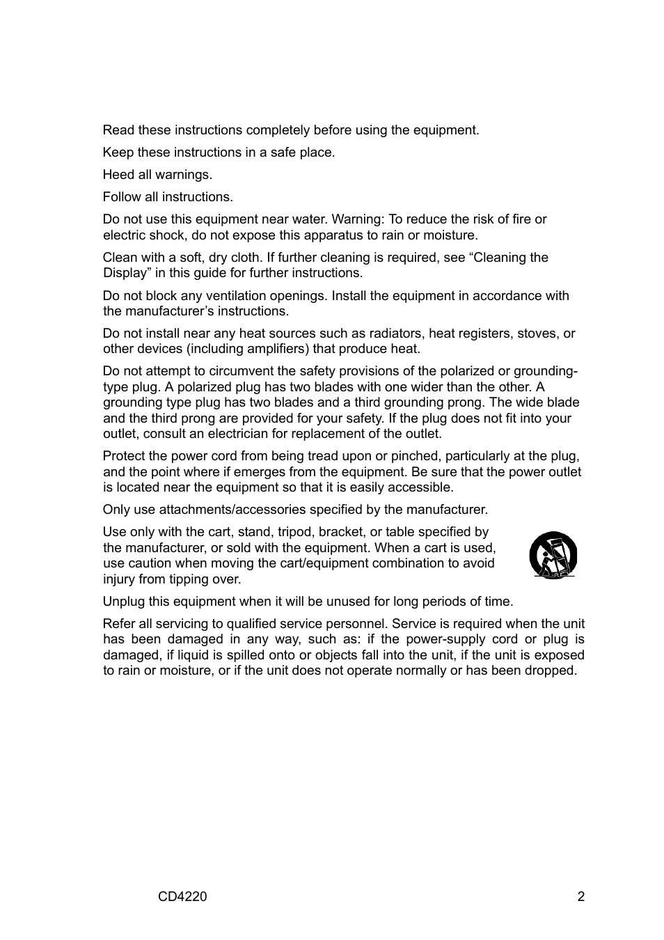 Important safety instructions | VIEWSONIC CD4220 User Manual | Page 4 / 58
