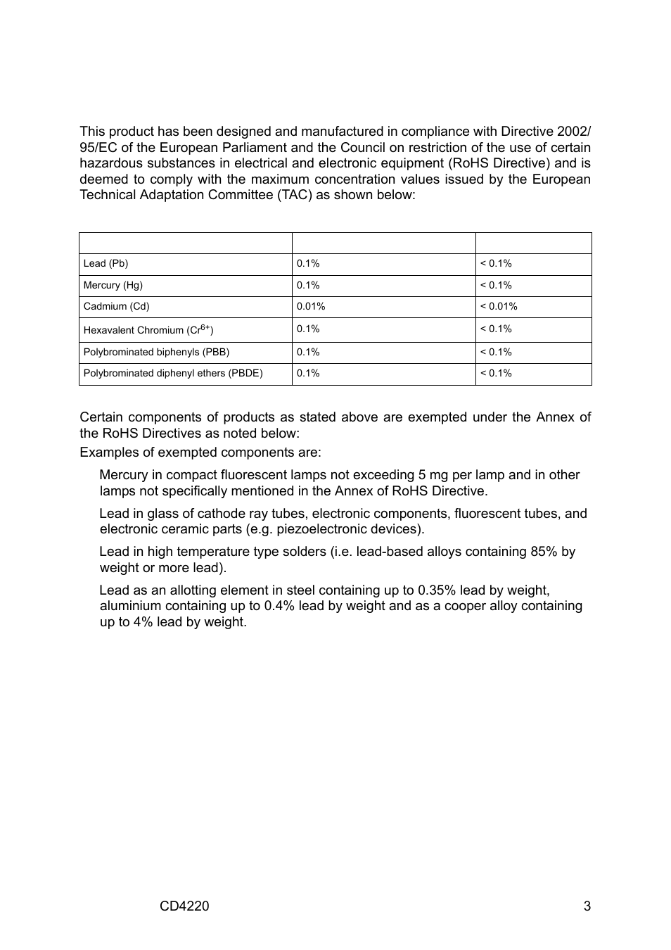 Declaration of rohs compliance | VIEWSONIC CD4220 User Manual | Page 5 / 58