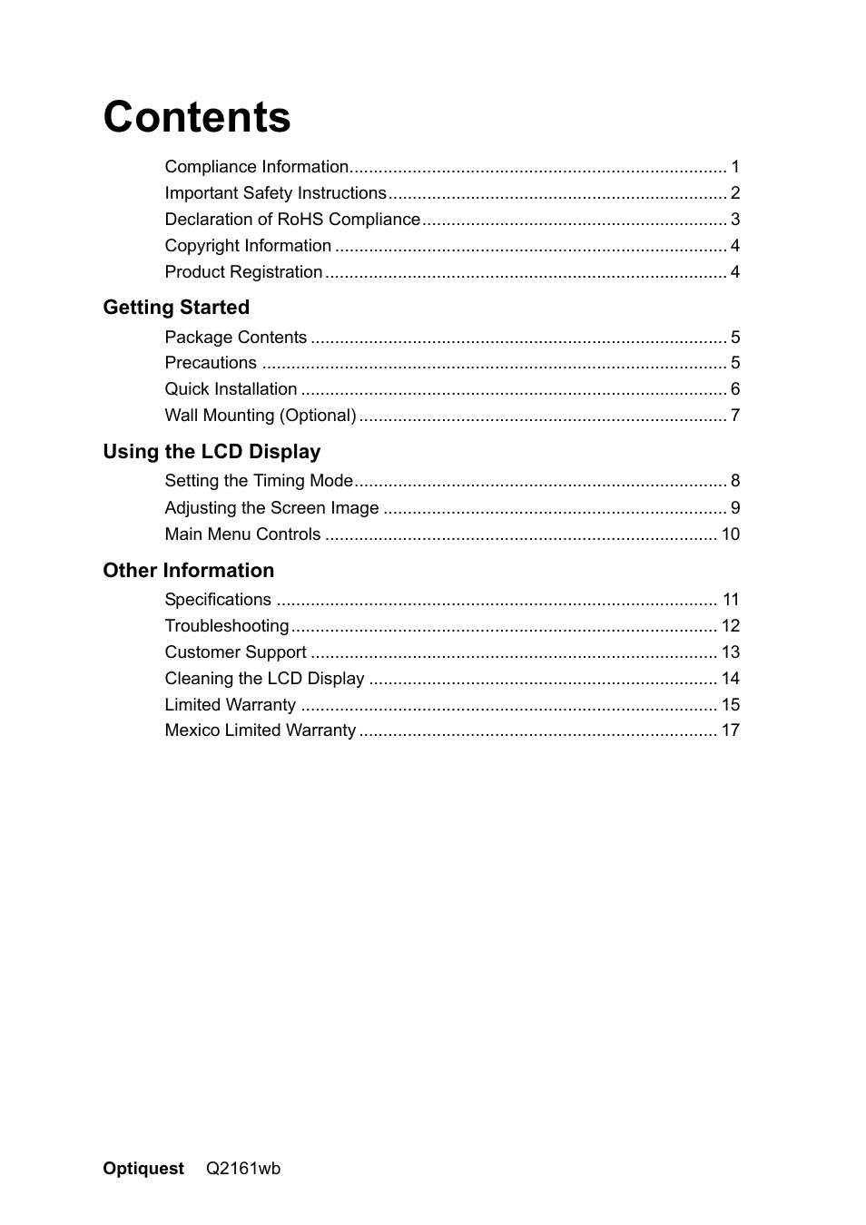VIEWSONIC Optiquest Q2161WB User Manual | Page 2 / 21