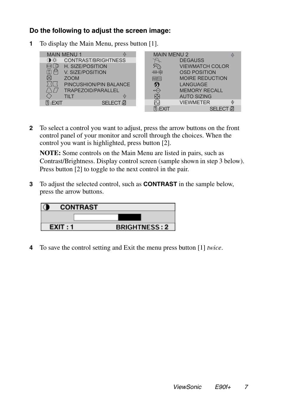 Do the following to adjust the screen image | VIEWSONIC E90f+ User Manual | Page 8 / 19
