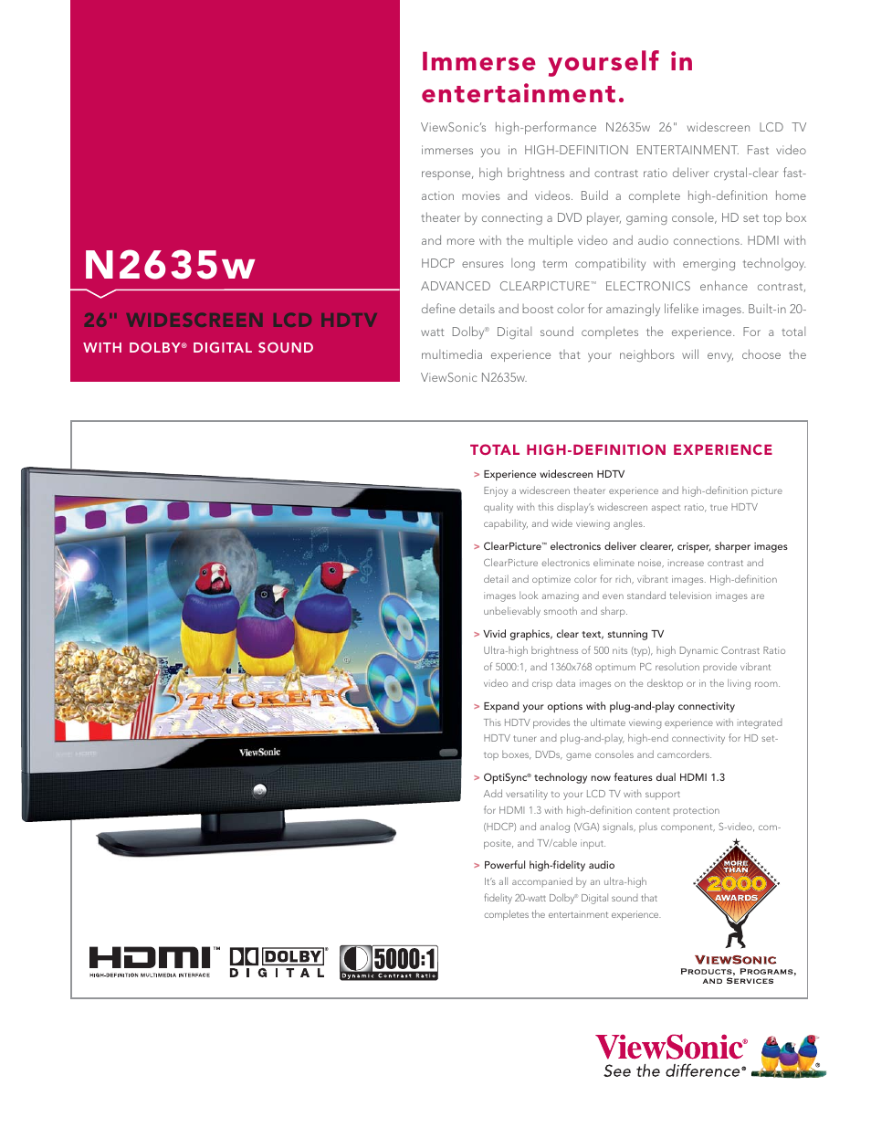 VIEWSONIC N2635w User Manual | 2 pages